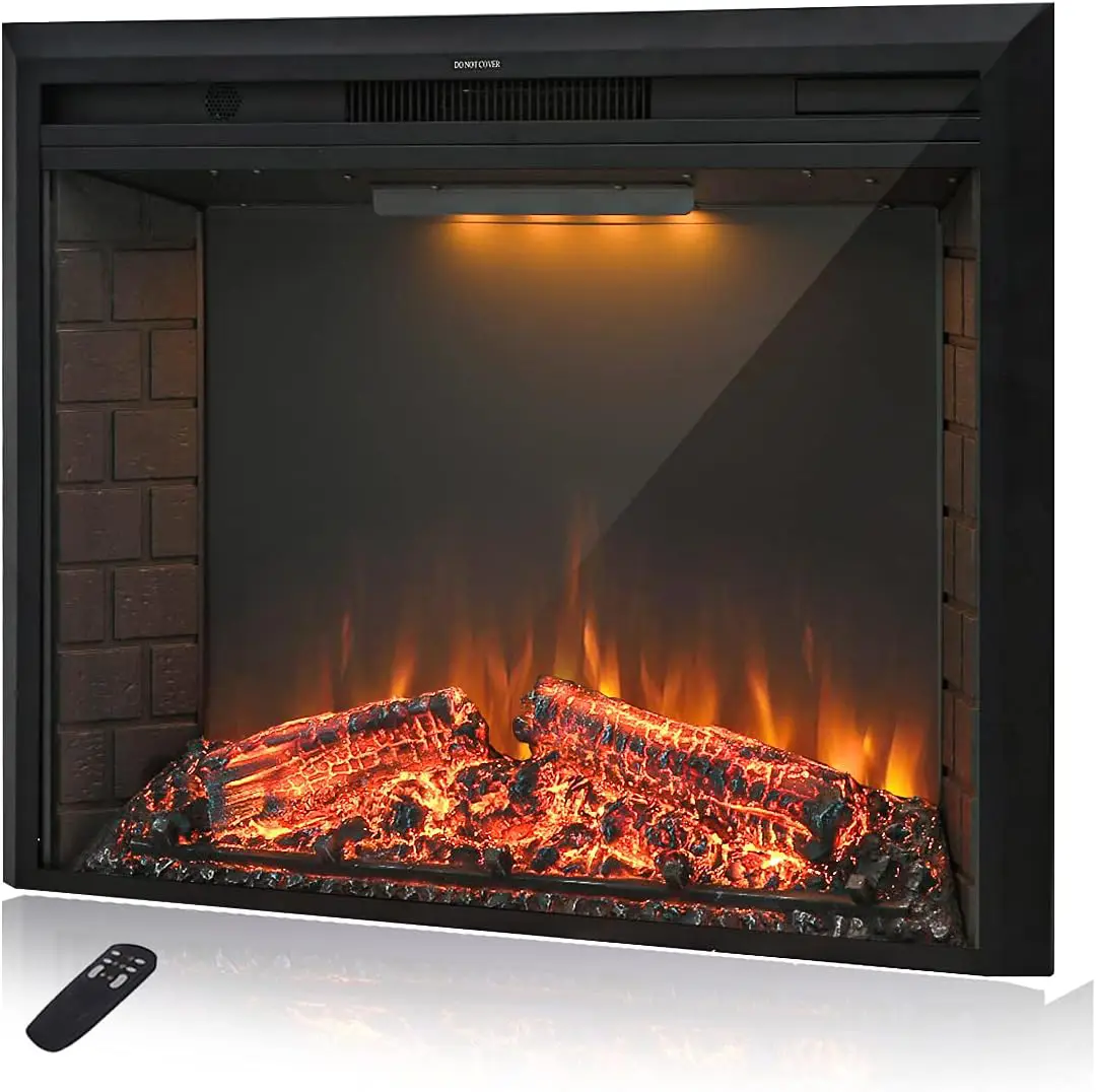36'' Electric Fireplace Insert, Retro Recessed Fireplace Heater with Fire Cracking Sound