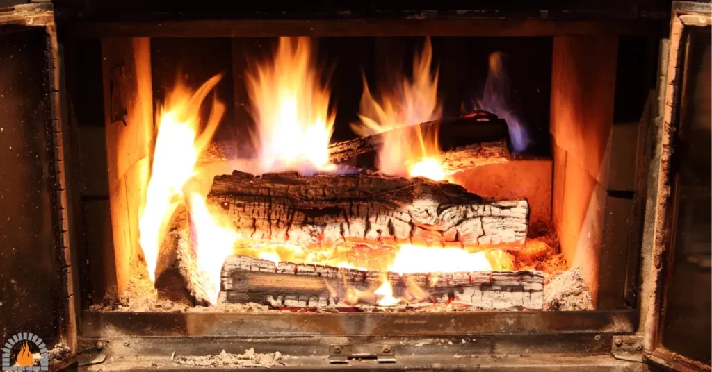 ash wood burning in fireplace 