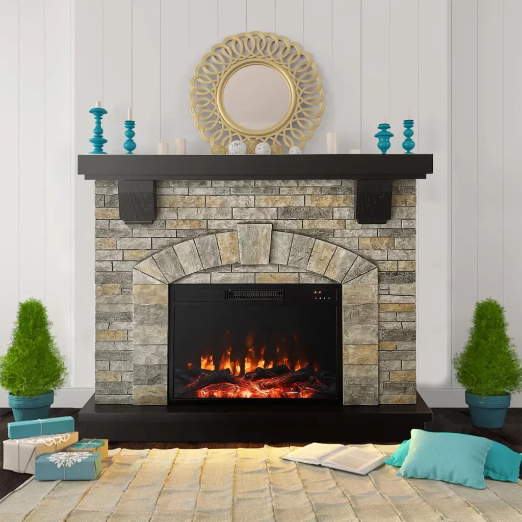 Energy Efficient Electric Fireplace with Mantel