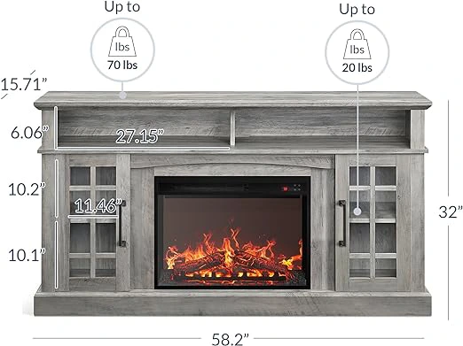 BELLEZE Rustic Fireplace Cabinet TV Stand with Electric Fireplace Heater