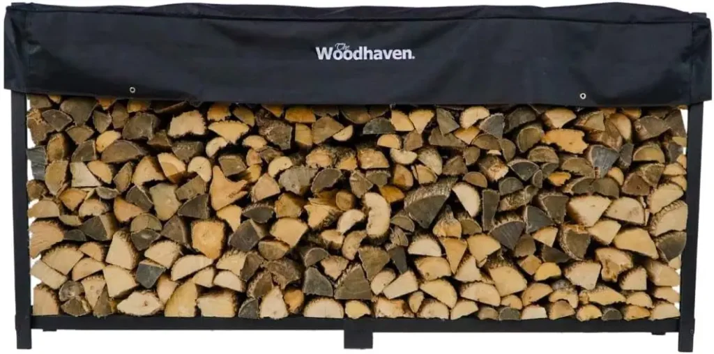 10 Foot Woodhaven Black Firewood Log Rack With Cover.