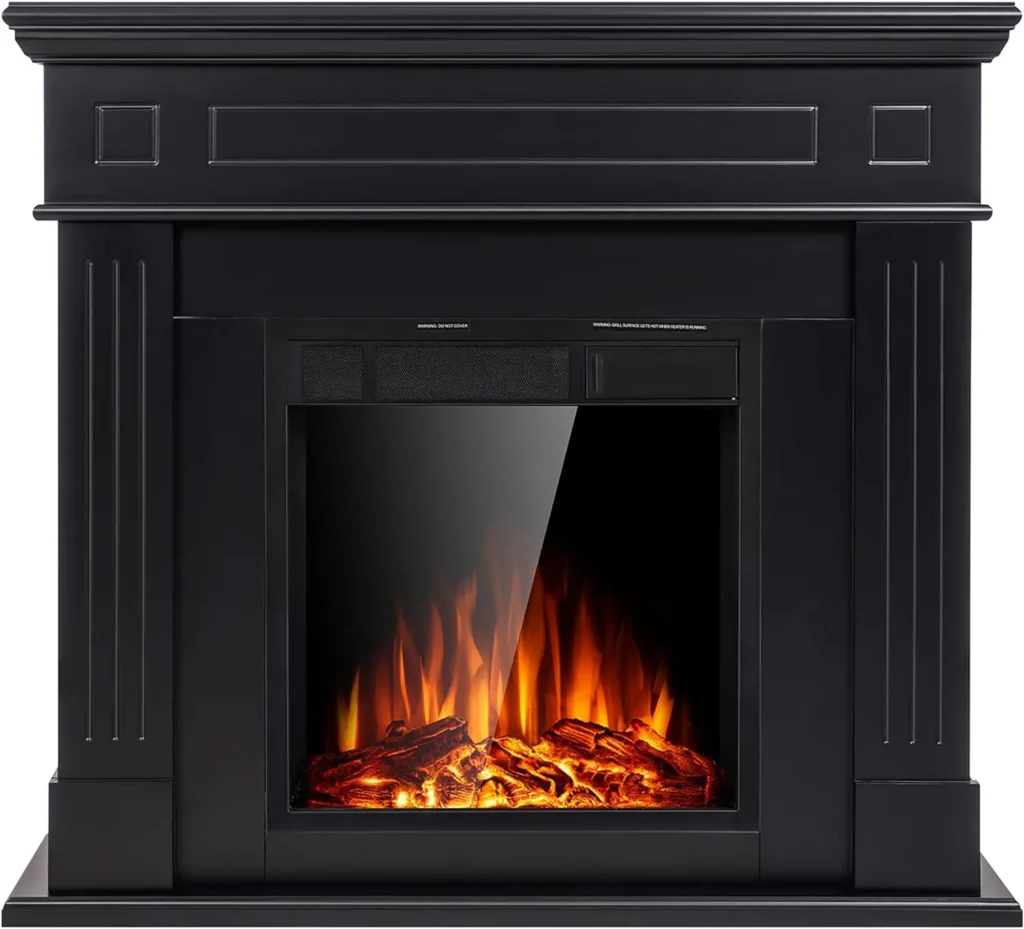 JAMFLY Black Electric Fireplace with Wooden Surround Mantel