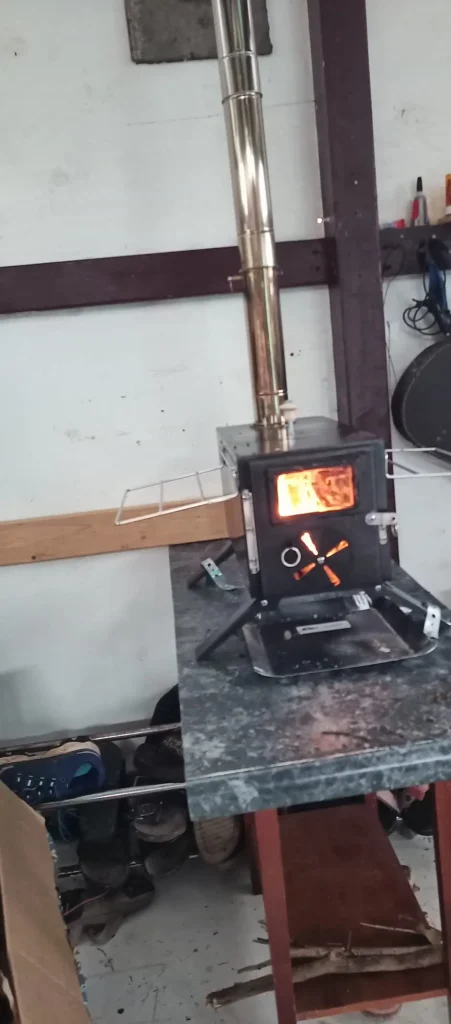 wood burning stove with pipe