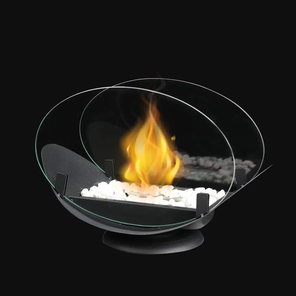 JHY Oval Tabletop Bio Ethanol Fireplace with Two-Sided Glass