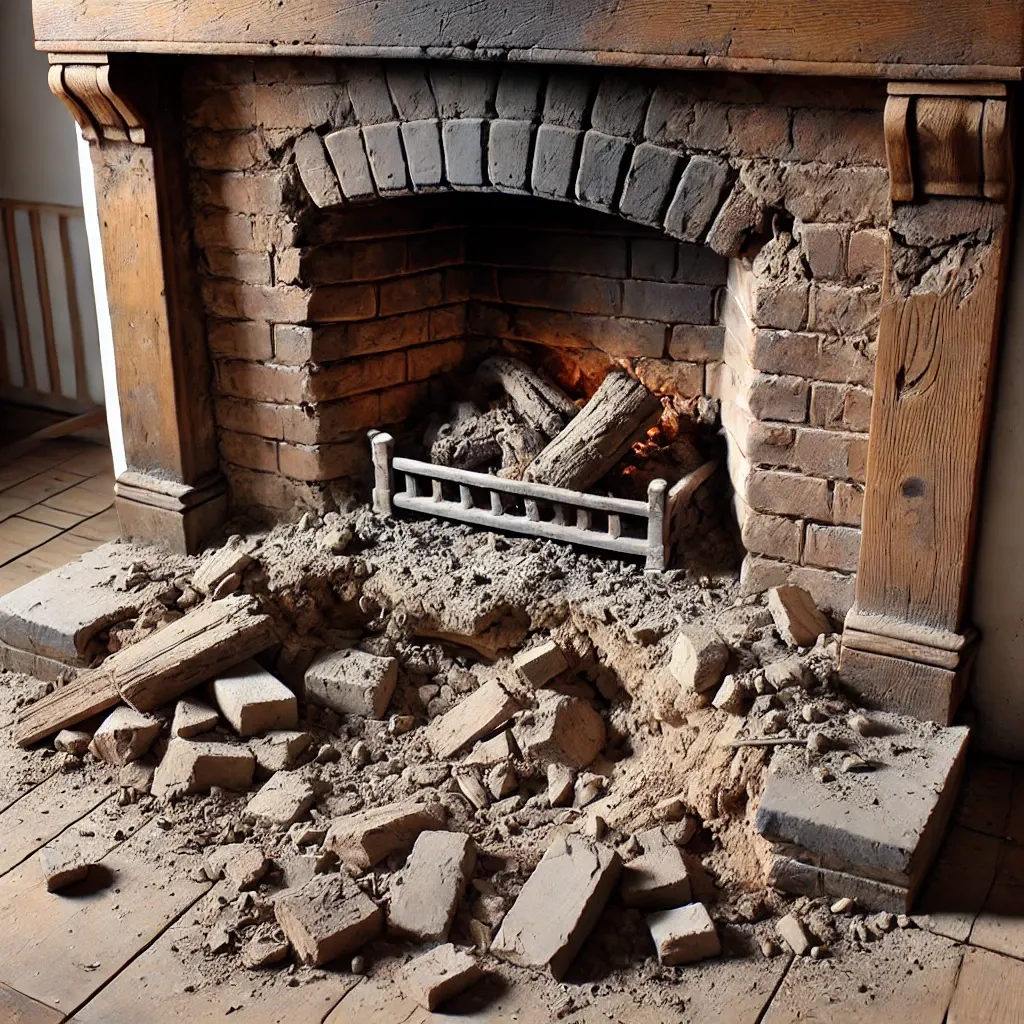 Wood Burning Fireplace Floor Crumbling