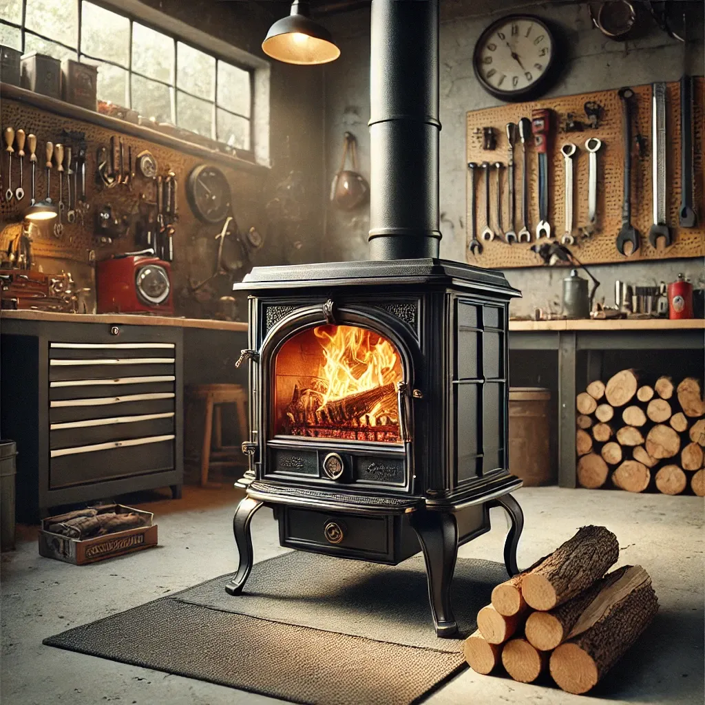 wood stove in garage