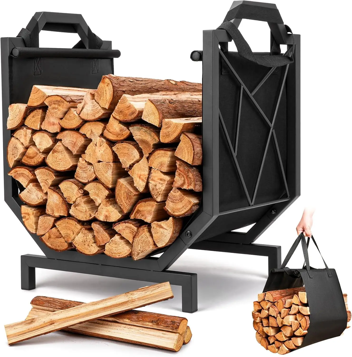 Firewood Indoor Rack with Canvas Log Carrier