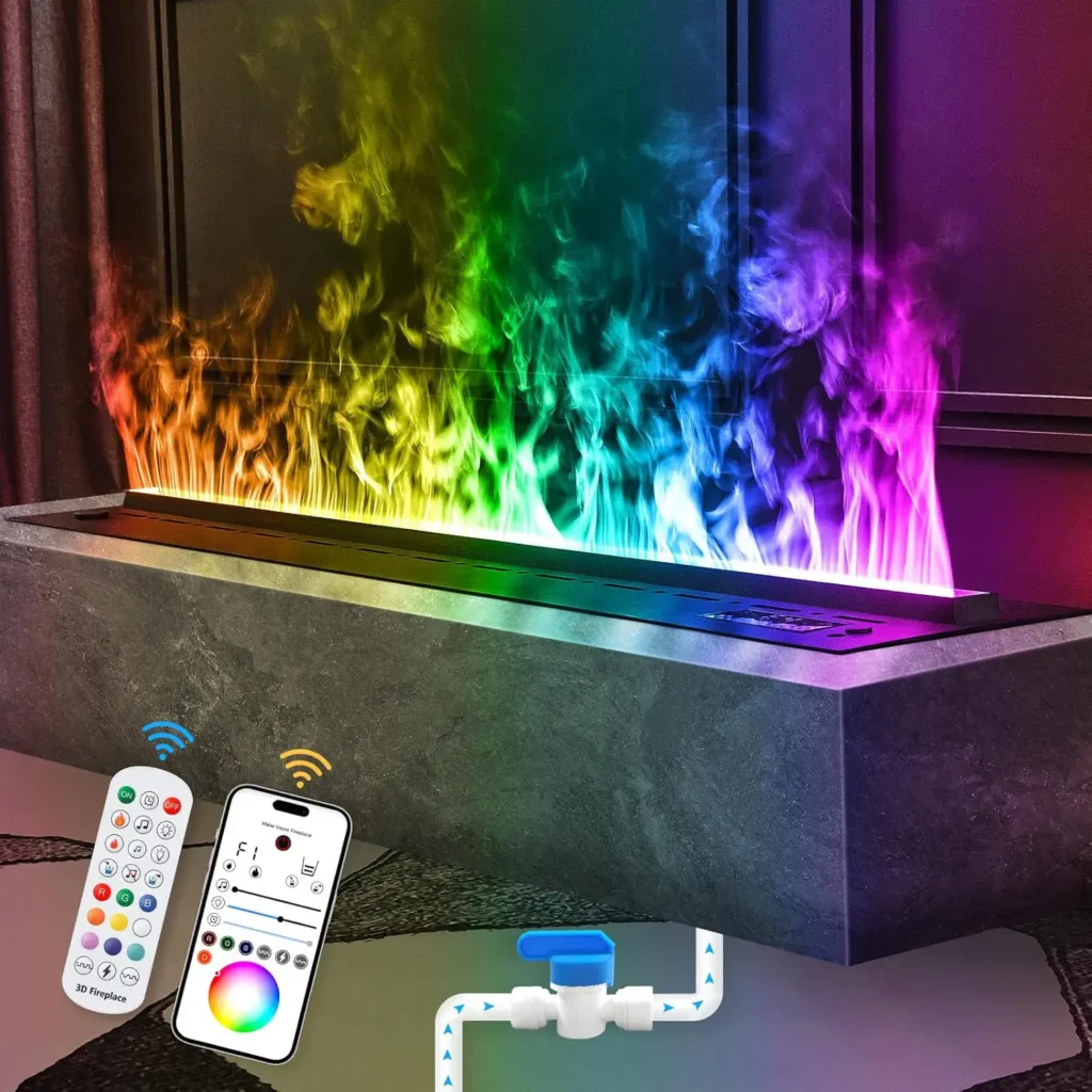 Water Vapor Electric Fireplace with APP Smart Control & Multicolor Flame