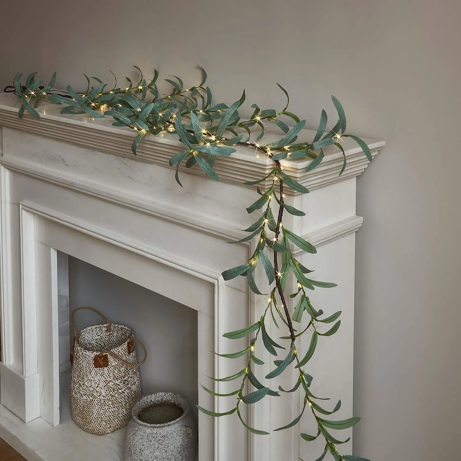 LITBLOOM Lighted Olive Garland Battery Operated with Timer Decor for Fireplace Mantle